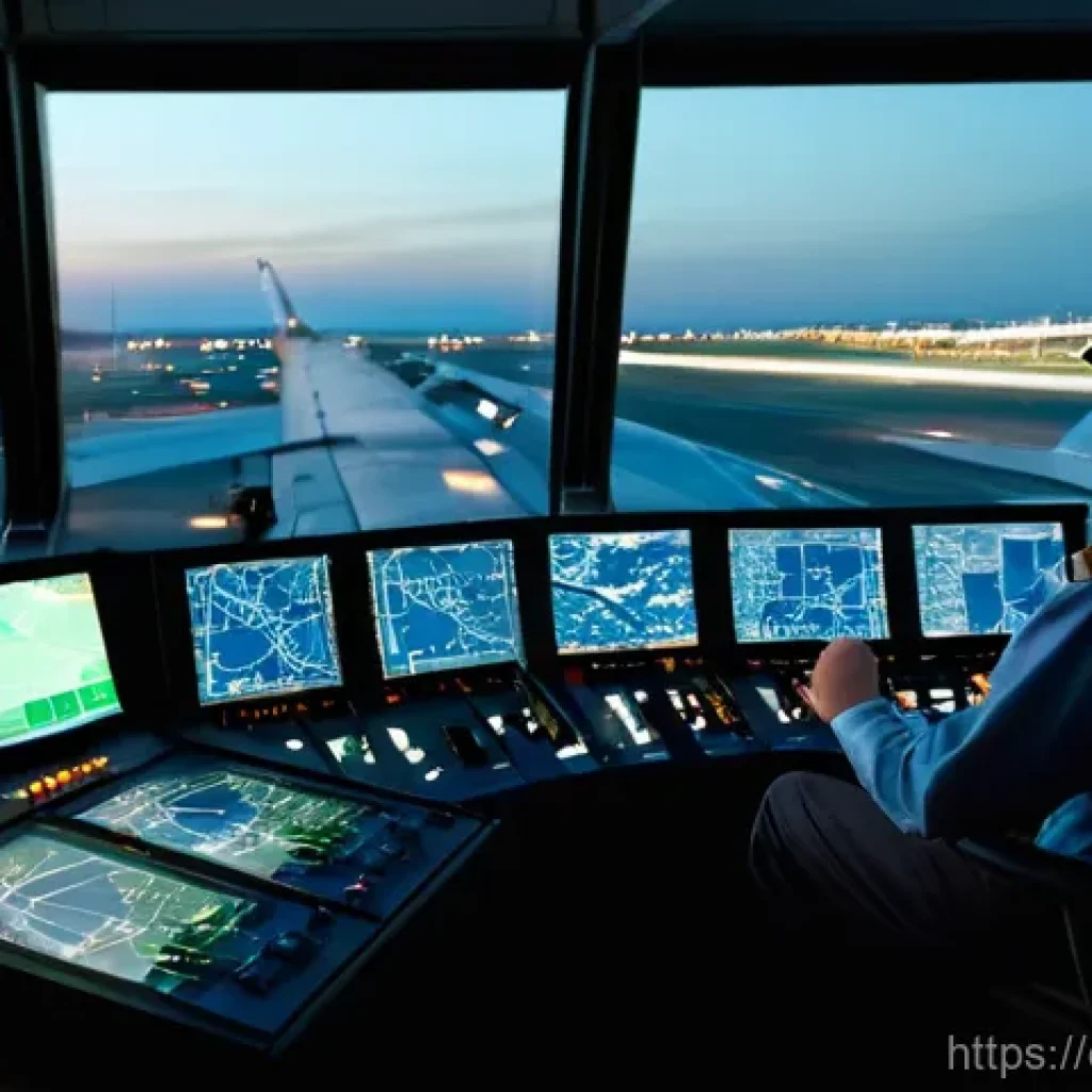 항공교통관제사의 연봉 비교  국내 vs 해외 - **Prompt:** A highly focused Spanish air traffic controller, mid-30s to 40s, male or female, wearing...