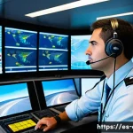 Home 19 항공교통관제사의 주요 실무 기술 - A highly detailed scene inside a modern air traffic control tower in Spain during a busy day, showin...