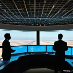 Home 18 관제사 업무를 위한 리더십 개발 방법 - A detailed scene inside a modern air traffic control tower in Spain during a busy shift. Several con...
