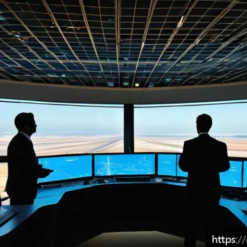 Home 30 관제사 업무를 위한 리더십 개발 방법 - A detailed scene inside a modern air traffic control tower in Spain during a busy shift. Several con...
