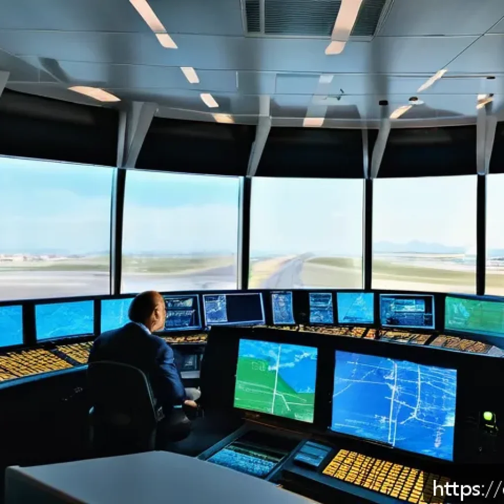 항공교통관제사 자격증 취득 준비 방법 - A detailed scene inside a modern air traffic control tower in Spain, showing a diverse group of prof...